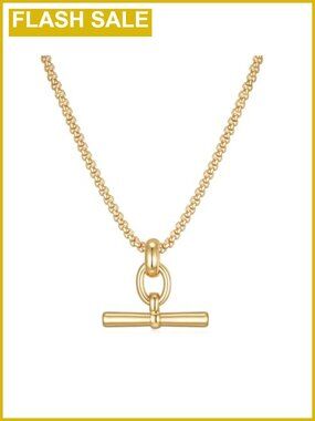 Gold Tone T Bar Necklace 18" + 2" Extender